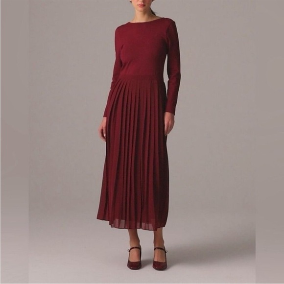 J.Crew Pleated‎ Ballet Dress Burgundy Stretch Cotton Blend Modest Elegant NEW - Picture 1 of 13